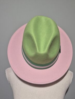 New Stylish Two-Tone Pink and Green Fedora Hat